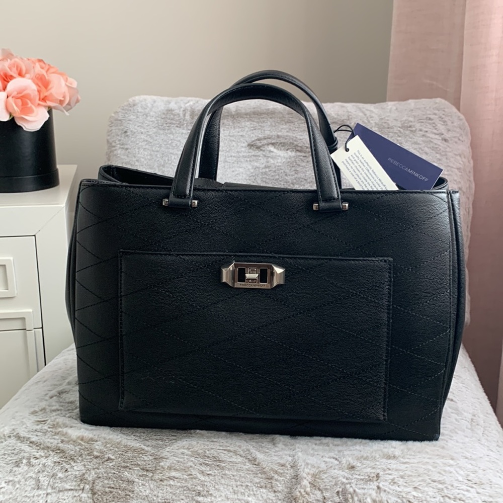 REBECCA MINKOFF | Je T’aime Work Bag Tote - Black Leather - Picture 3 of 17